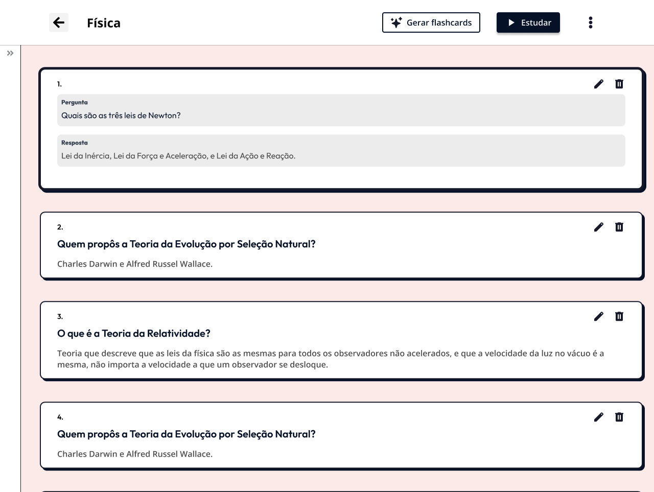Dashboard do aplicativo